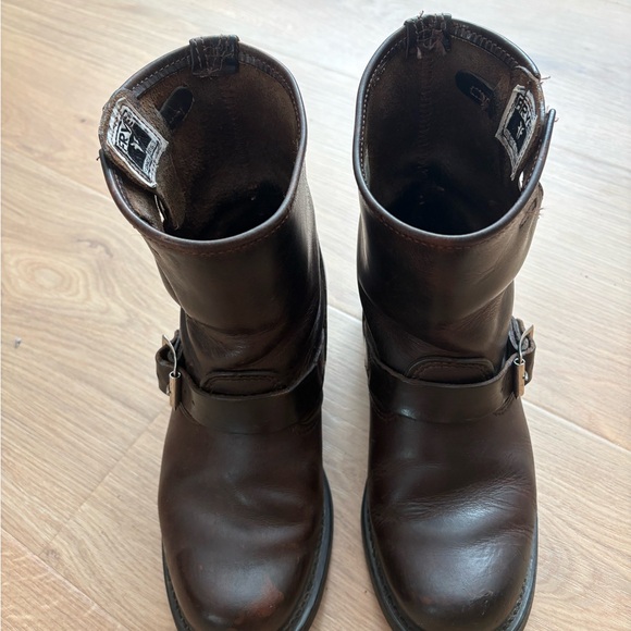 Frye Brown Leather moto Boots 7 made USA - Picture 3 of 9